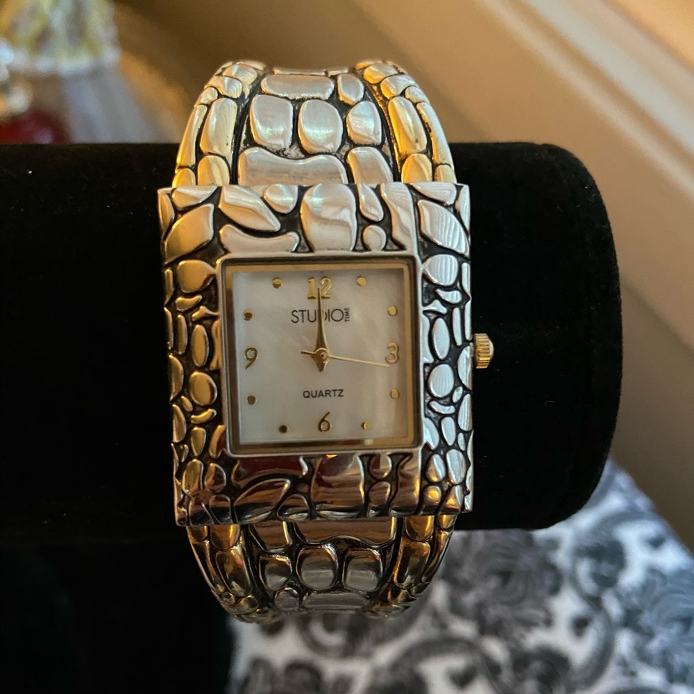 Cuff style two tone watch